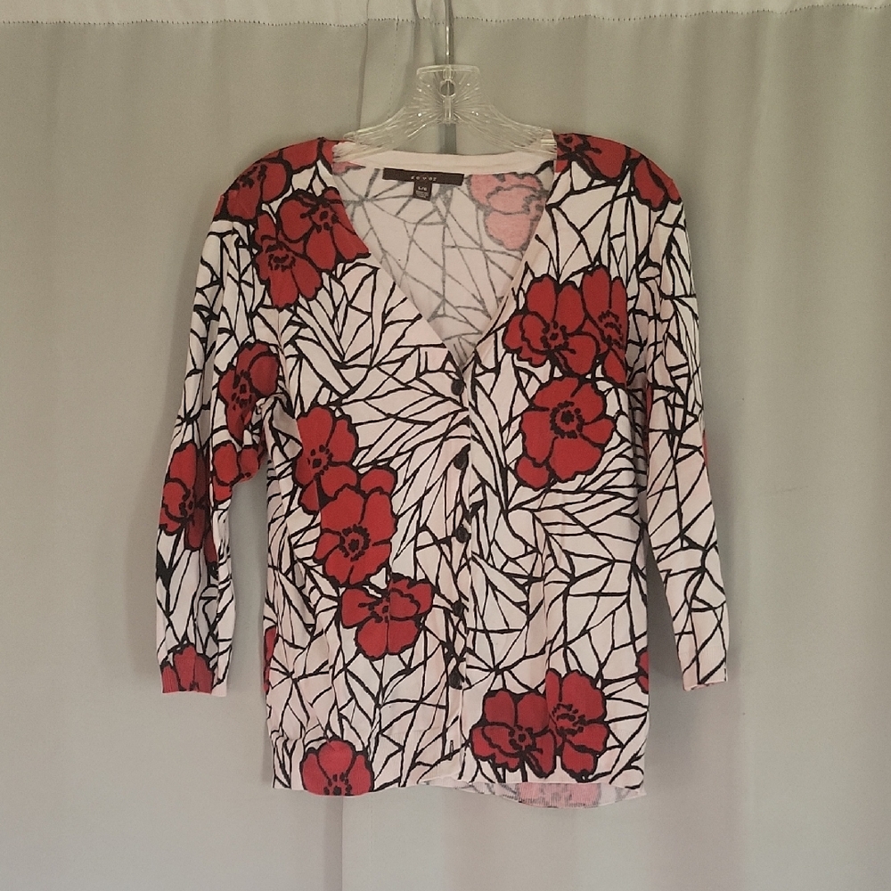 Fever Red Floral Cardigan with Black Accents